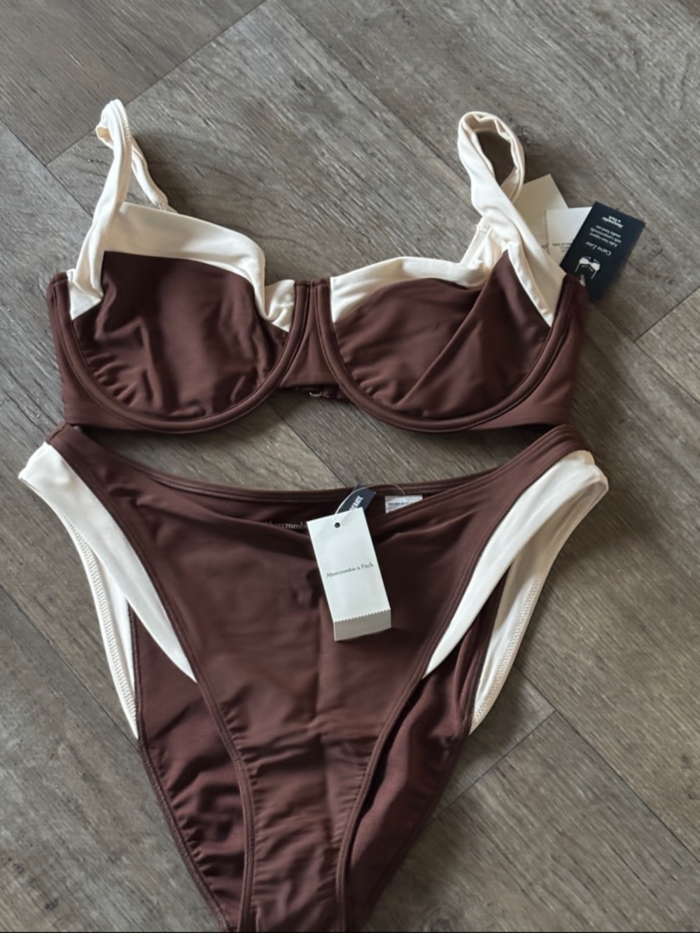 Abercrombie & Fitch Brown and Cream Contrast Underwire Bikini Set